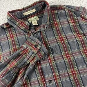 L.L Bean Scotch Plaid Flannel Shirt Mens Large Regular Gray Red Button Up Long